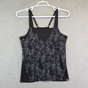 The North Face Tank Women's Large Floral Vapor Wick Athletic Black White Workout